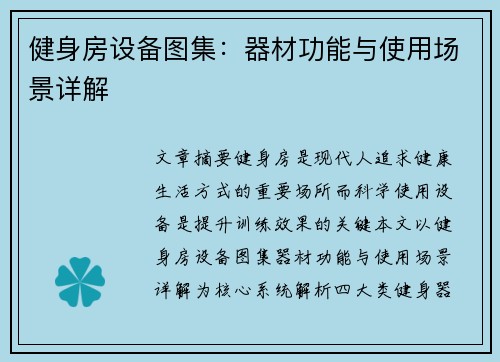 健身房设备图集：器材功能与使用场景详解