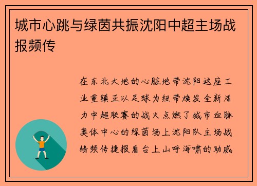 城市心跳与绿茵共振沈阳中超主场战报频传