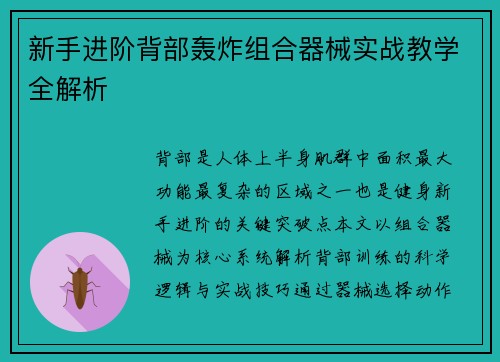 新手进阶背部轰炸组合器械实战教学全解析