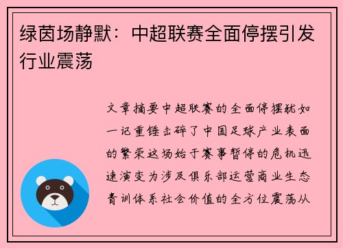 绿茵场静默：中超联赛全面停摆引发行业震荡